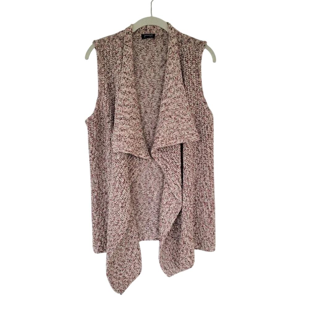 Jones New York Sleeveless Open Front Cardigan Sweater Beige Burgundy Women Sz M
